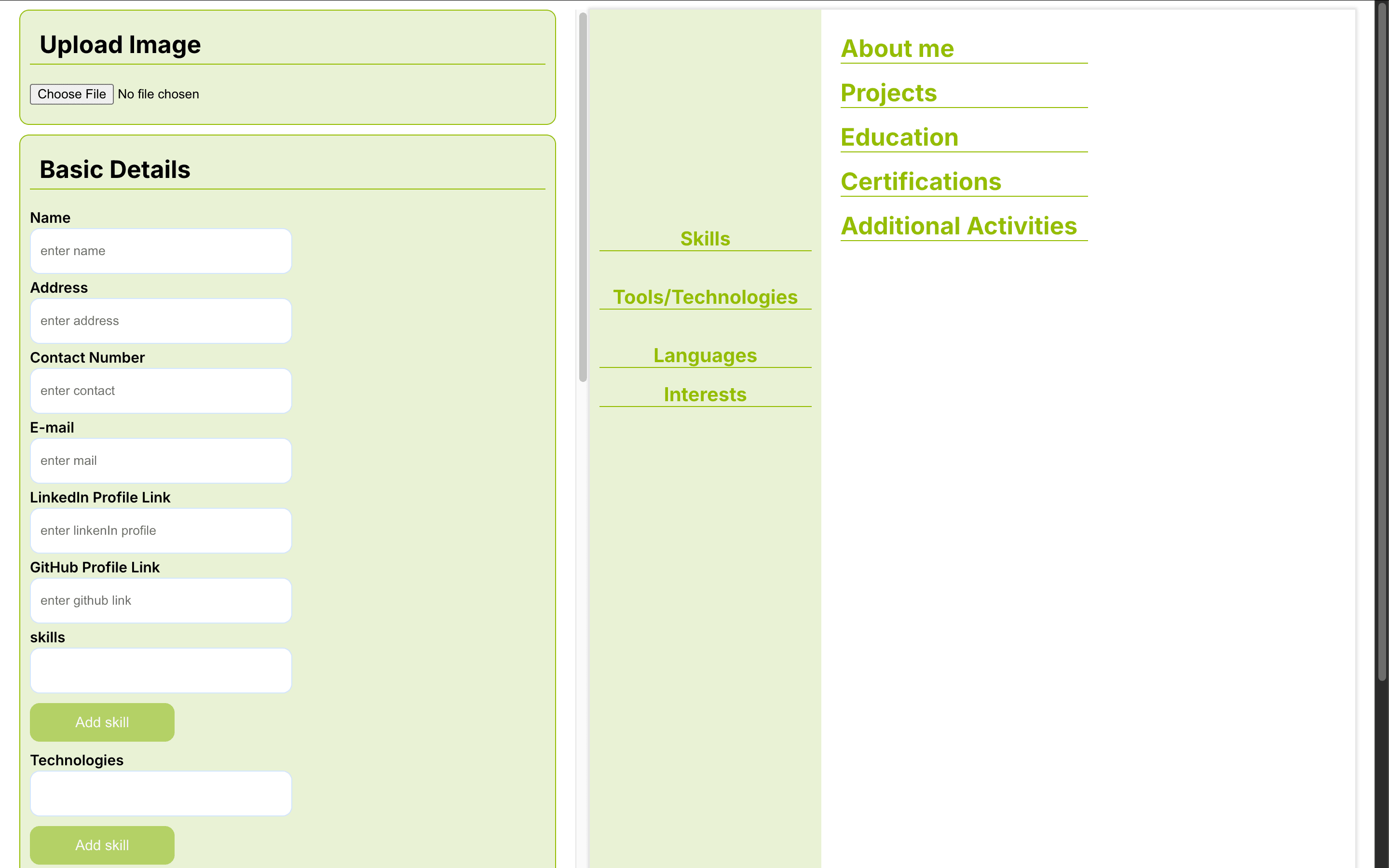Resume Builder application screenshot